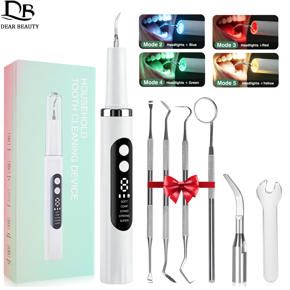 Teeth Whitening Mouthwash - Elektrischer Zahnreiniger Ultraschall-Zahnsteinentferner mit 5 LED-Lichtern