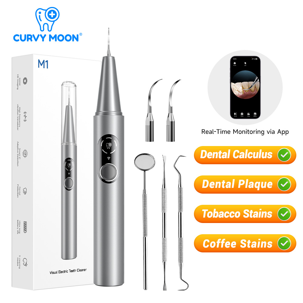 Teeth Whitening Mouthwash - CURVY MOON Sichtbarer elektrischer Ultraschall-Zahnreiniger mit